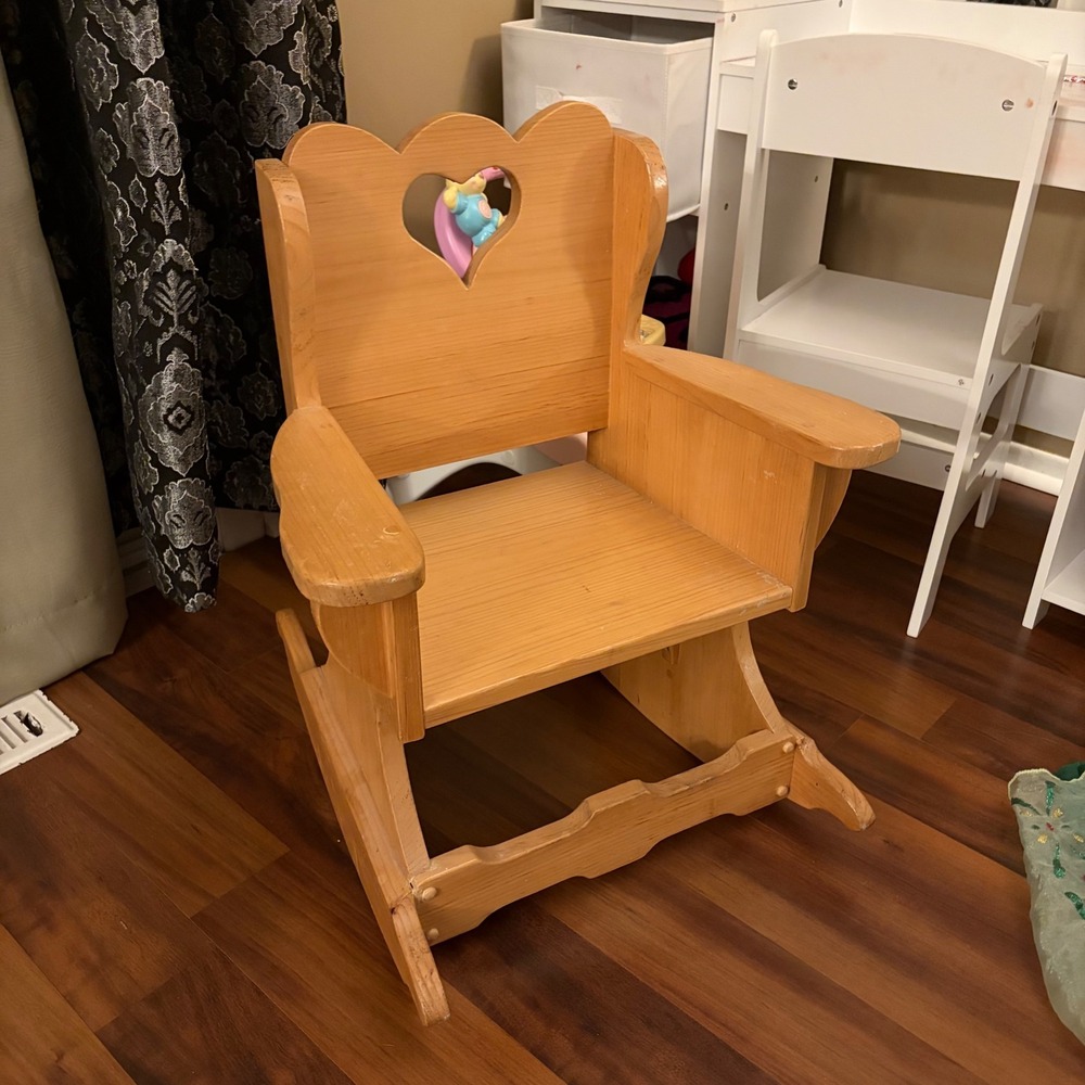Ed Mauro Handmade Wooden Child Rocking Chair Heart Cutout Natural Wood 2005